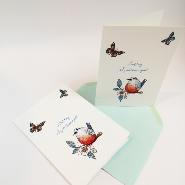 Papetri borítékos képeslap - madár és lepke