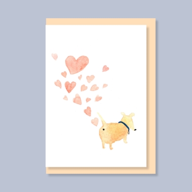 Papetri borítékos képeslap - Pukizó kutya
